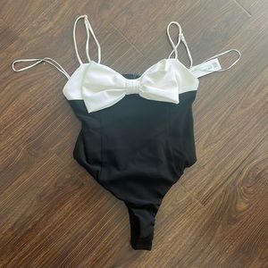 Zara black and white bodysuit with bow